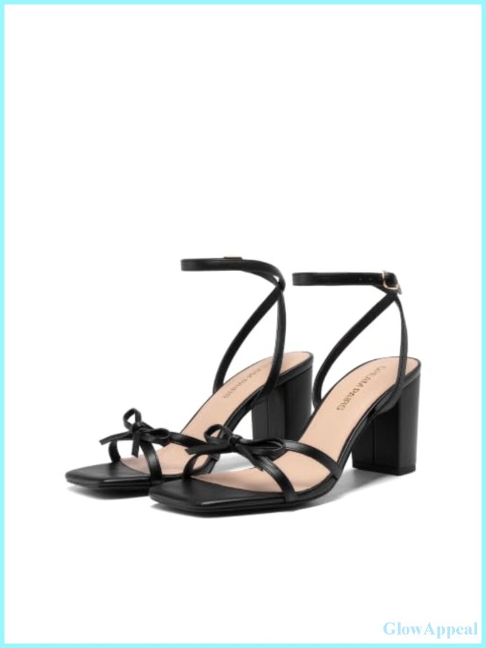 Women's Elegant Bow Strappy Block Heel Sandals Square Toe Adjustable Ankle